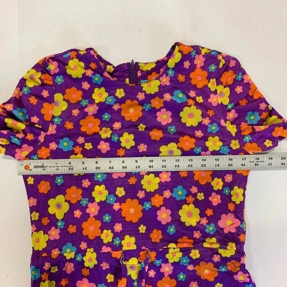 Juniorite Women's Floral Colorful Short Sleeve Side Slit Mini Dress Size S - Picture 7 of 9